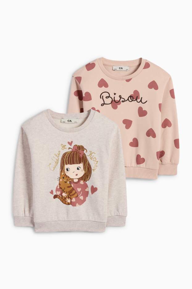 Enfants filles - Lot de 2 - chat et cœur - sweat - rose