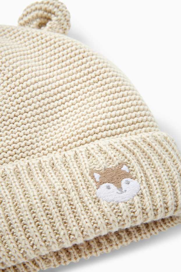 Baby Mädchen - Fuchs - Baby-Strickmütze - hellbeige