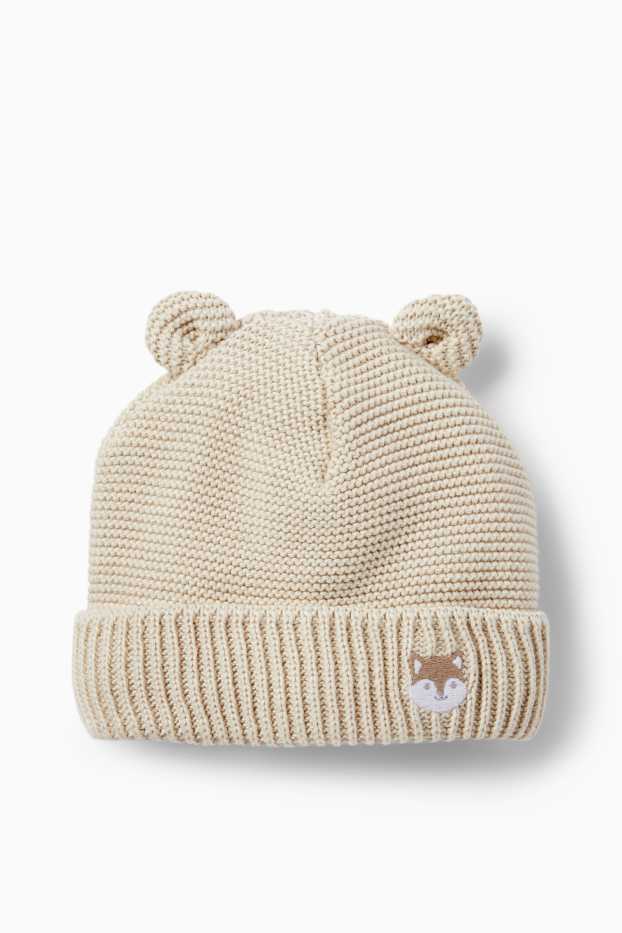 Baby Girls - Fox - knitted baby hat - light beige