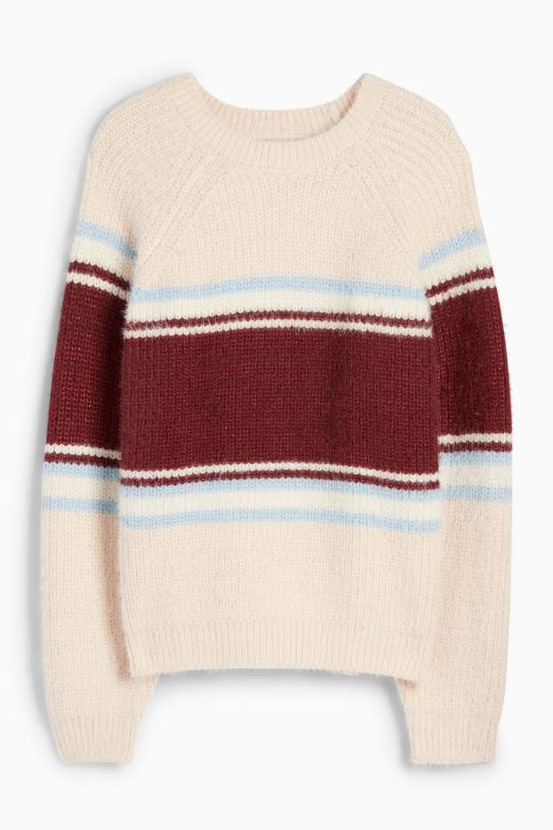 Bambine - Maglione - a coste - a righe - beige chiaro