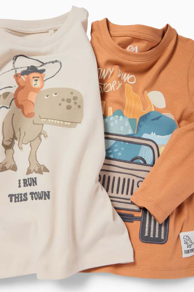 Kinder Buben - Dino - Langarmshirt - hellbeige