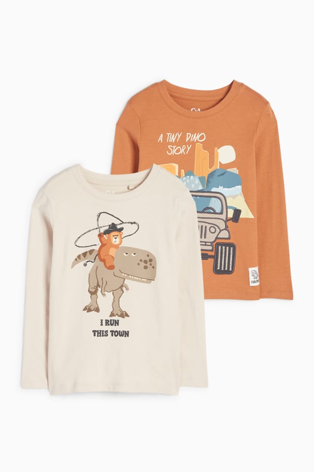 Kinder Buben - Dino - Langarmshirt - hellbeige