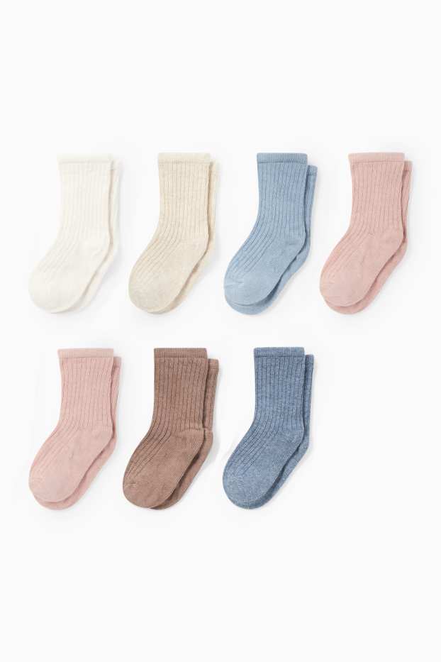Baby Girls - Multipack of 7 - baby socks - ribbed - blue / beige
