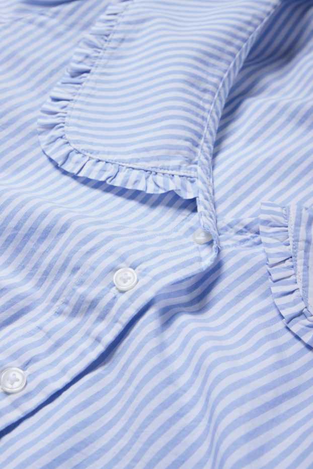 Donna - Blusa con scollo a V - a righe - bianco / azzurro