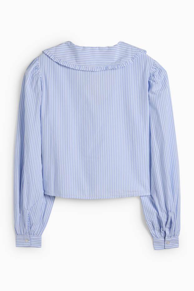 Donna - Blusa con scollo a V - a righe - bianco / azzurro