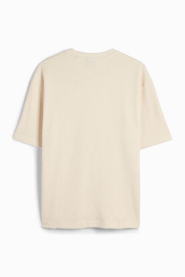 Herren - T-Shirt - Relaxed Fit - gerippt - cremeweiß