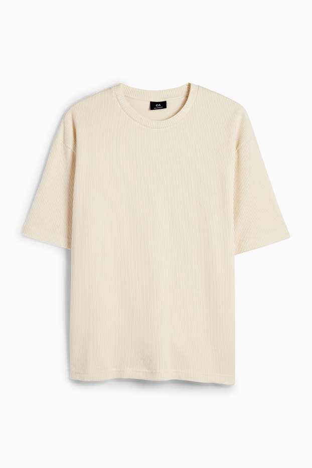Herren - T-Shirt - Relaxed Fit - gerippt - cremeweiß