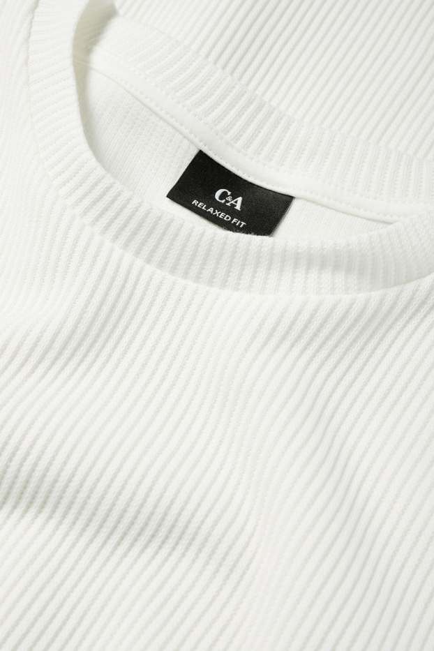 Herren - T-Shirt - Relaxed Fit - gerippt - weiß
