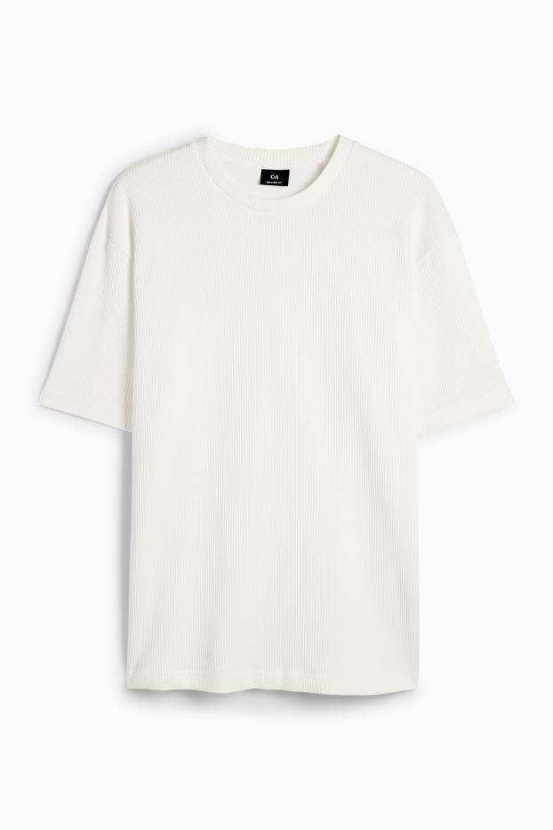 Herren - T-Shirt - Relaxed Fit - gerippt - weiß