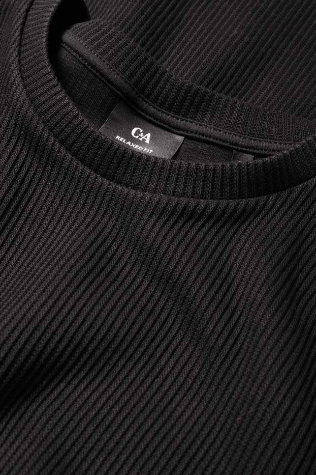 Herren - T-Shirt - Relaxed Fit - gerippt - schwarz