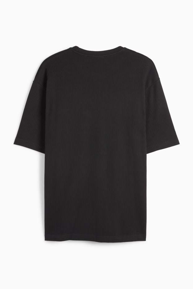 Herren - T-Shirt - Relaxed Fit - gerippt - schwarz