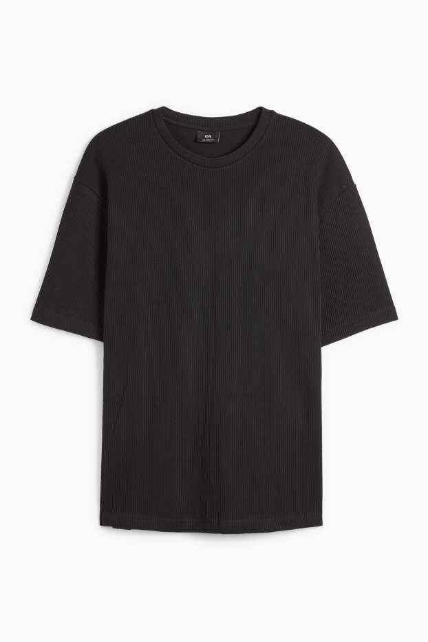 Herren - T-Shirt - Relaxed Fit - gerippt - schwarz