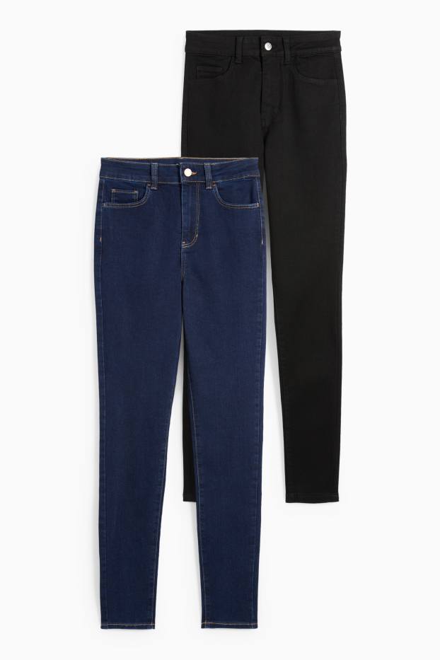 Femmes - Lot de 2 - jegging jean - high waist - bleu  / noir