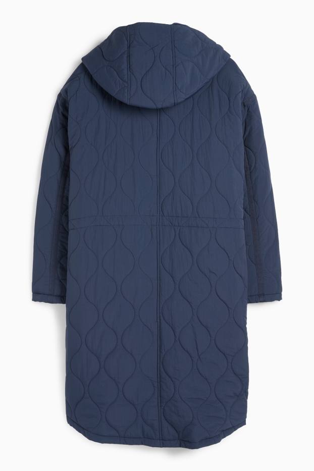 Dames - Gewatteerde mantel met capuchon - donkerblauw