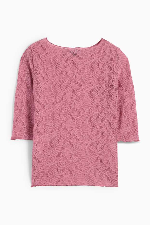 Femmes - Haut à manches longues - texturé - rose foncé