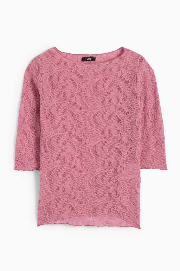 Femmes - Haut à manches longues - texturé - rose foncé