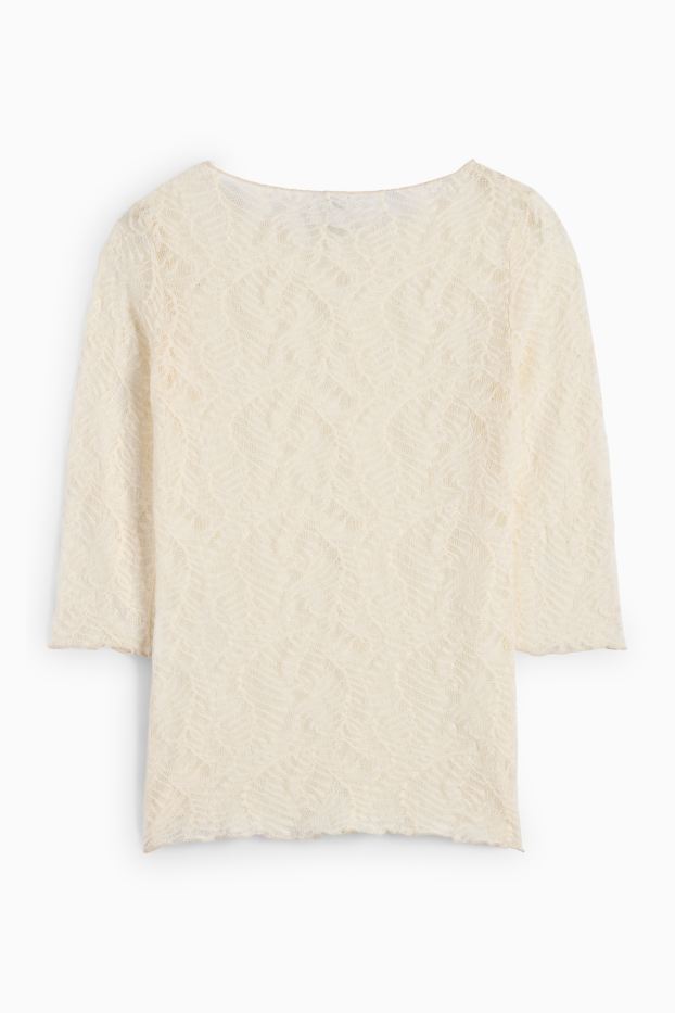 Mujer - Camiseta de manga larga - con textura - blanco roto