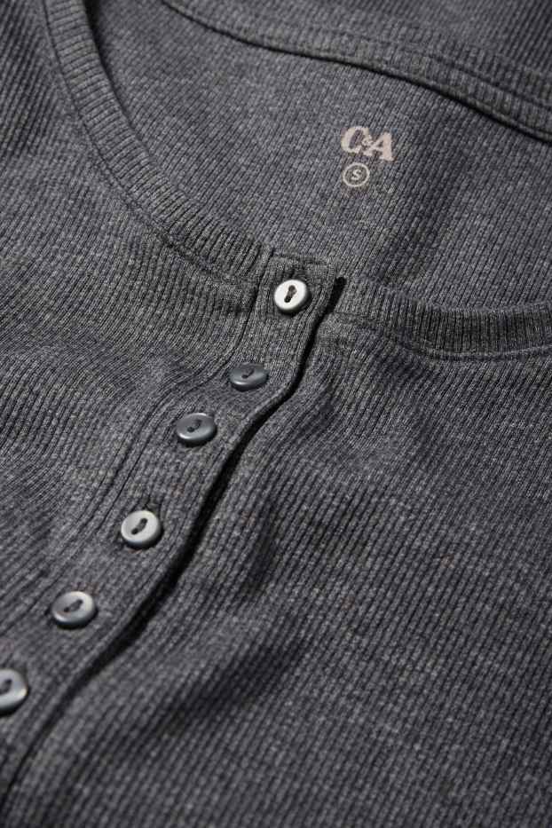 Dona - Samarreta de mànigues llargues d’estil henley - slim fit - acanalada - gris fosc