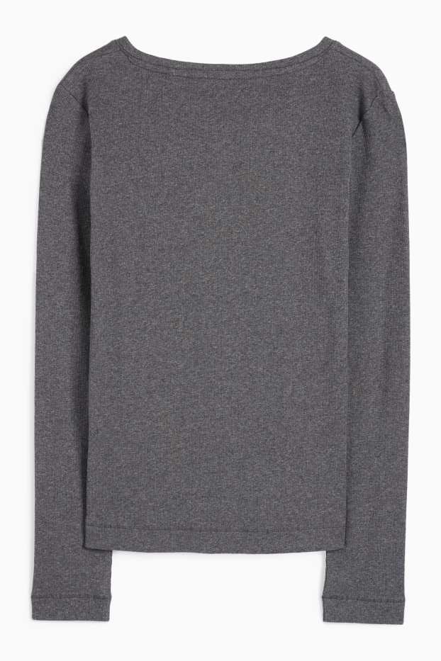 Dona - Samarreta de mànigues llargues d’estil henley - slim fit - acanalada - gris fosc