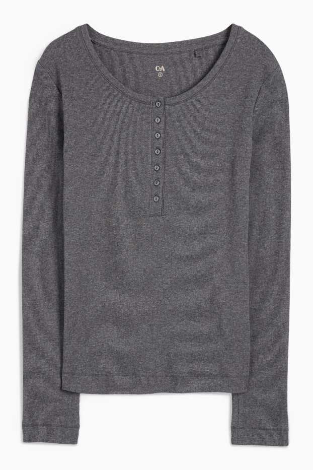 Dona - Samarreta de mànigues llargues d’estil henley - slim fit - acanalada - gris fosc