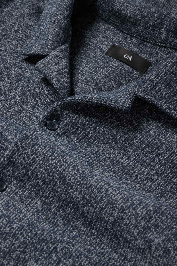 Herren - Strick-Hemd - Regular Fit - Reverskragen  - dunkelblau