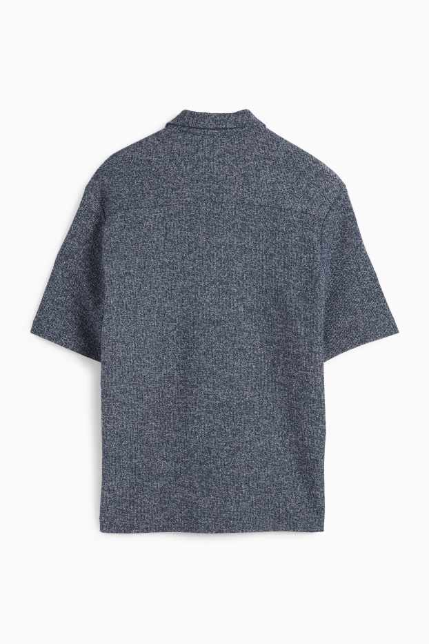 Herren - Strick-Hemd - Regular Fit - Reverskragen  - dunkelblau