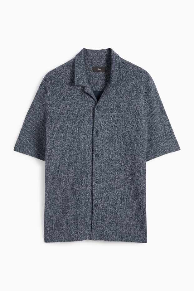 Herren - Strick-Hemd - Regular Fit - Reverskragen  - dunkelblau