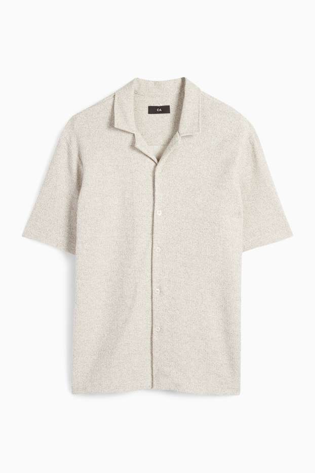 Herren - Strick-Hemd - Regular Fit - Reverskragen  - beige
