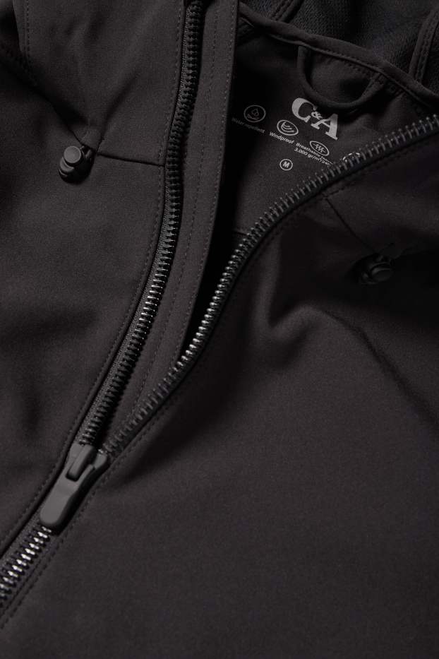 Hombre - Chaqueta softshell con capucha - impermeable - 4 Way Stretch - negro