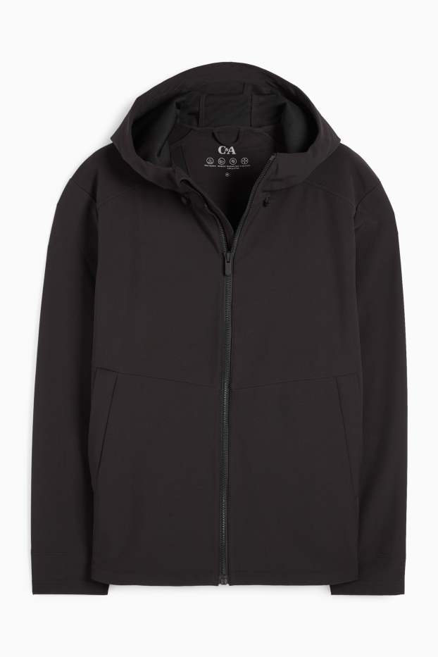 Hombre - Chaqueta softshell con capucha - impermeable - 4 Way Stretch - negro