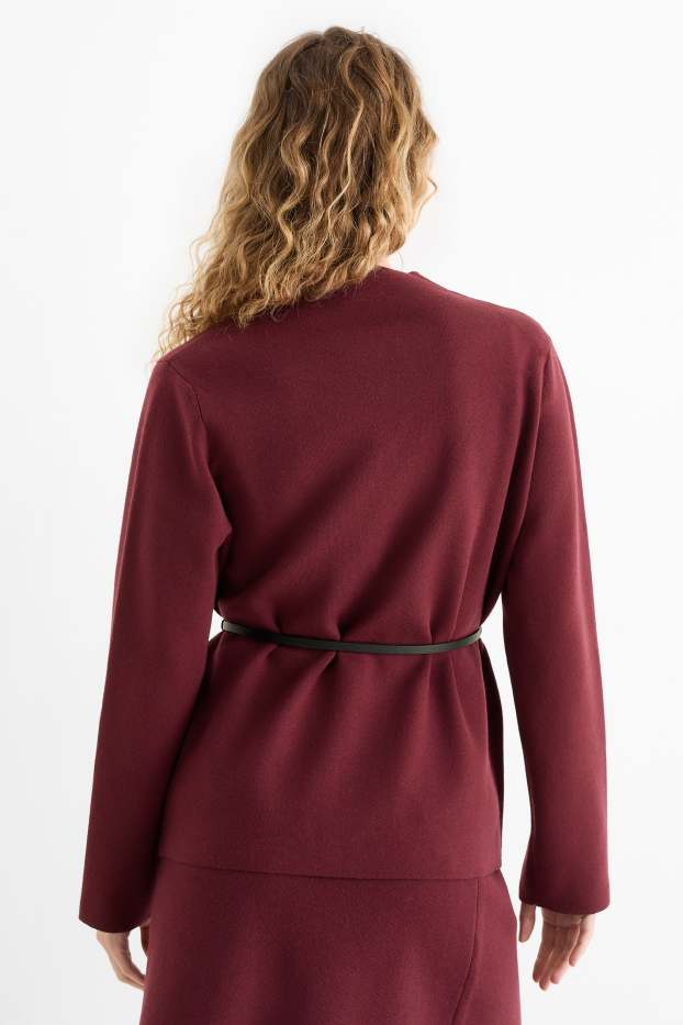Women - Cardigan with belt - dark red