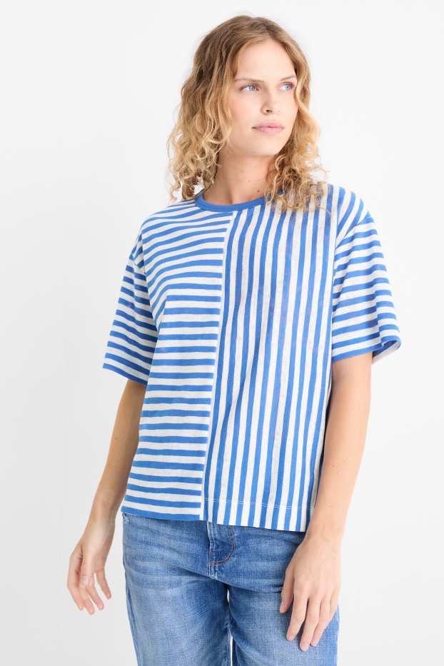 Damen - T-Shirt - Regular Fit - gestreift - blau / weiß