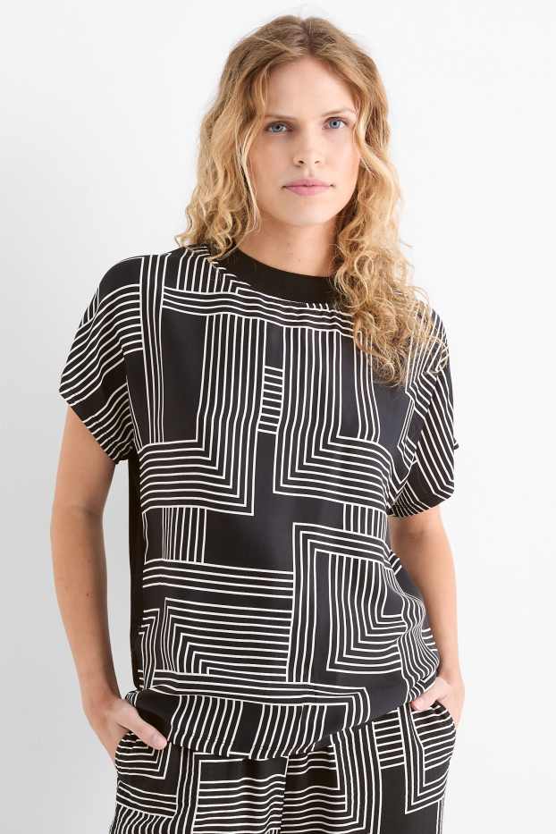 Femmes - T-shirt - relaxed fit - à motif - noir