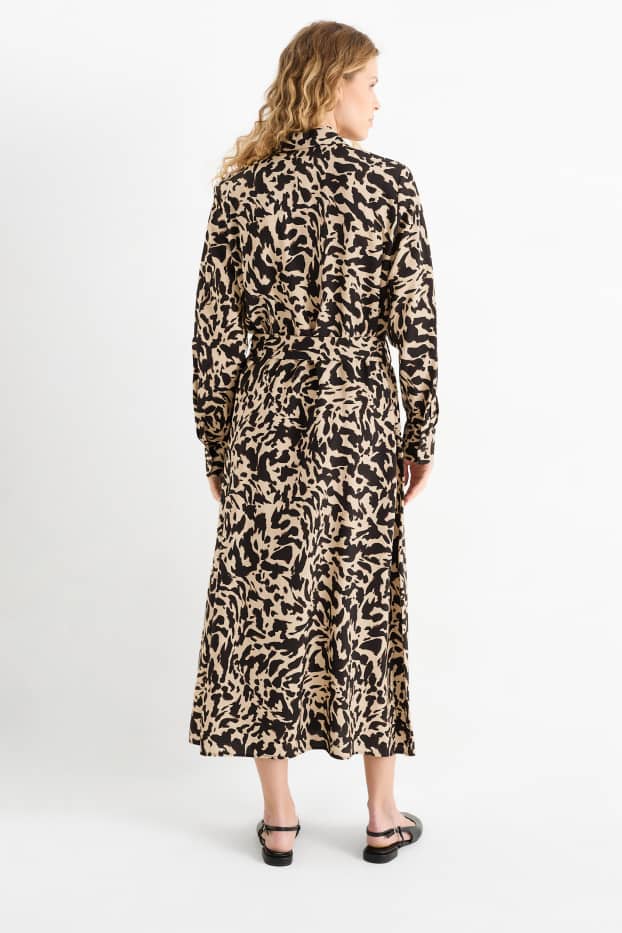 Dames - Blousejurk - met patroon - zwart / beige