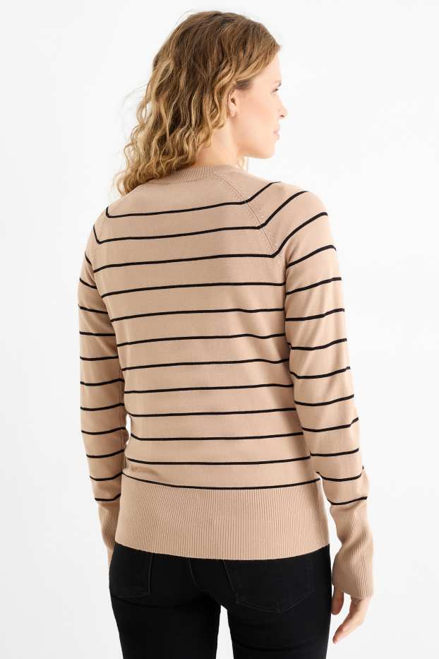 Donna - Maglione in filato lavorato a maglia fine - a righe - nero / beige
