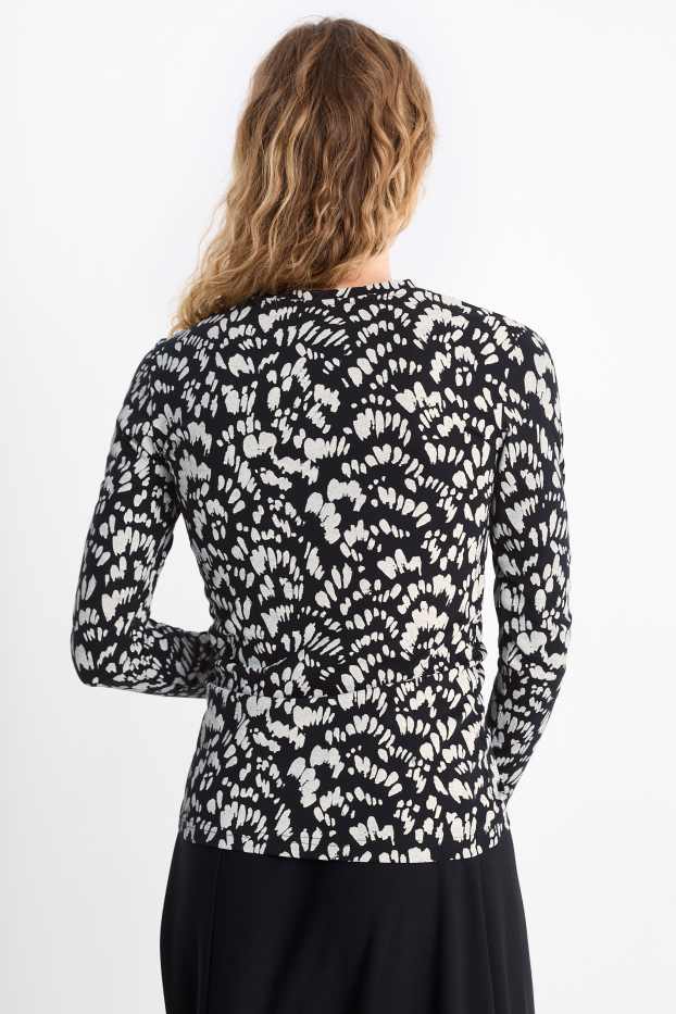 Women - Long sleeve top - slim fit - patterned - black / white