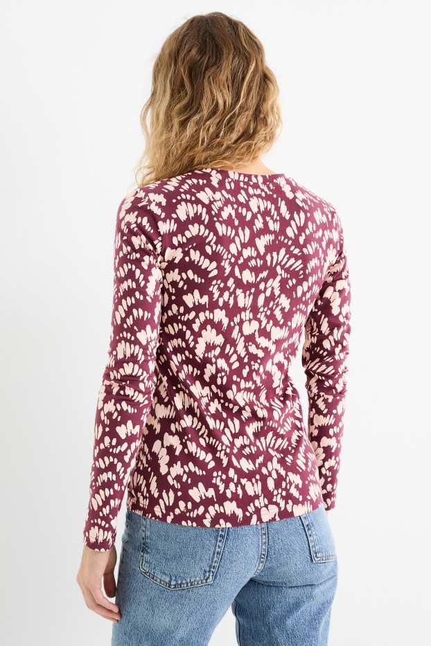 Women - Long sleeve top - slim fit - patterned - dark rose