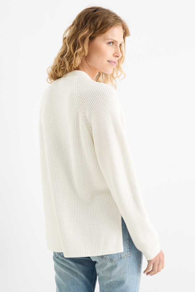 Women - Cardigan - ribbed - white