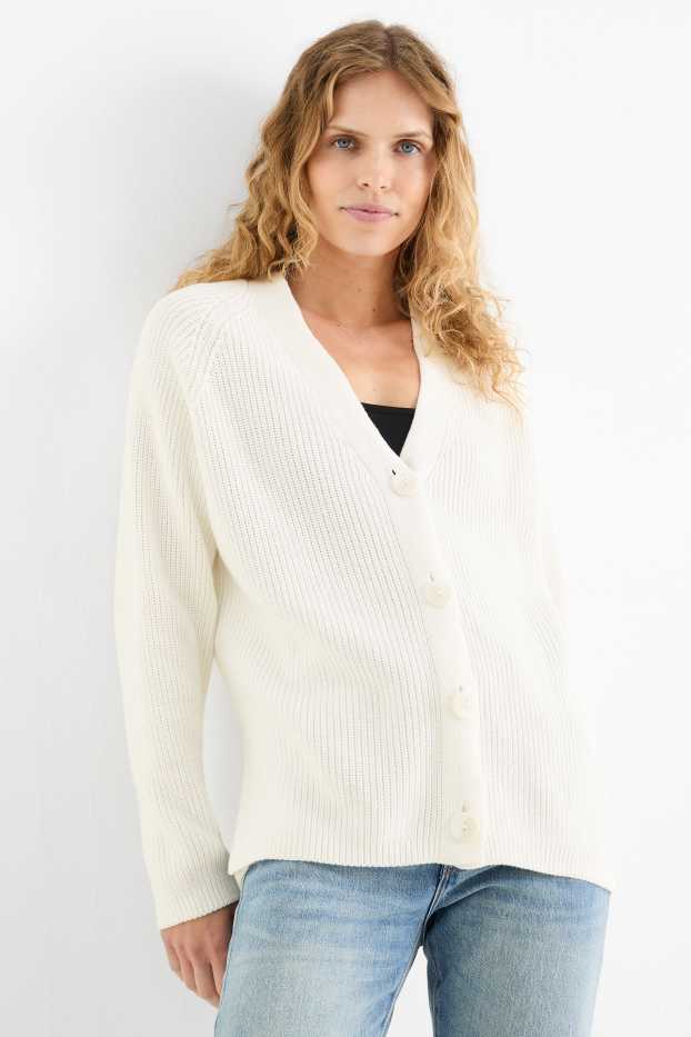Women - Cardigan - ribbed - white