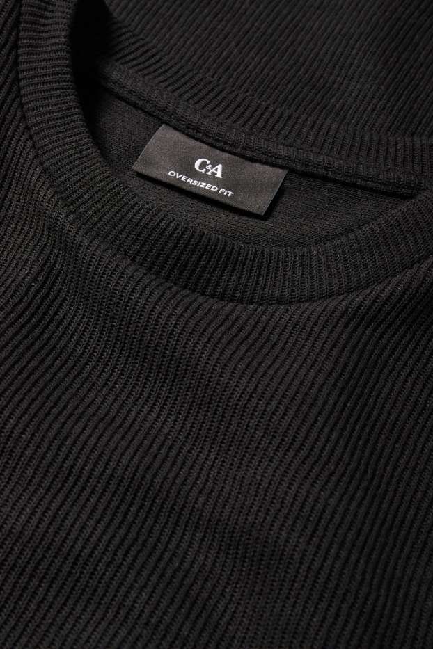 Herren - T-Shirt - Oversized - gerippt - schwarz