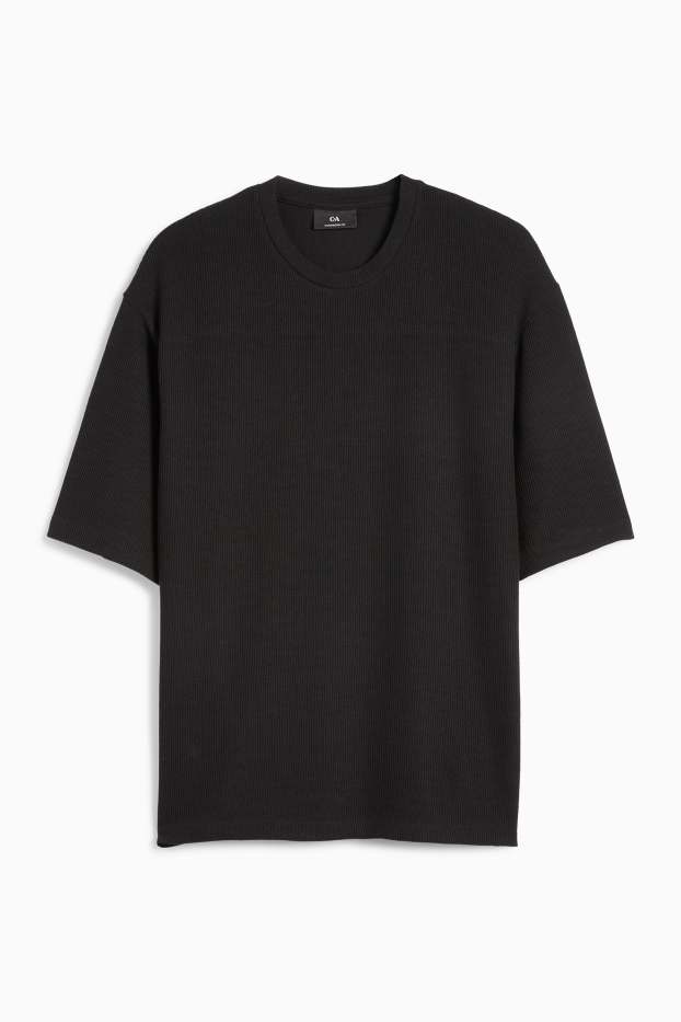Herren - T-Shirt - Oversized - gerippt - schwarz