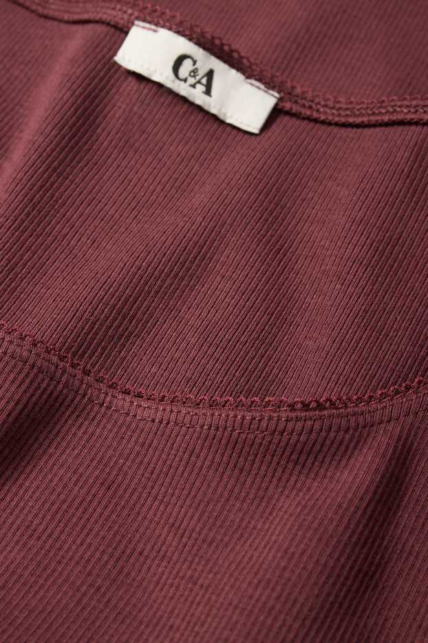 Women - Cropped long sleeve top - ribbed - bordeaux