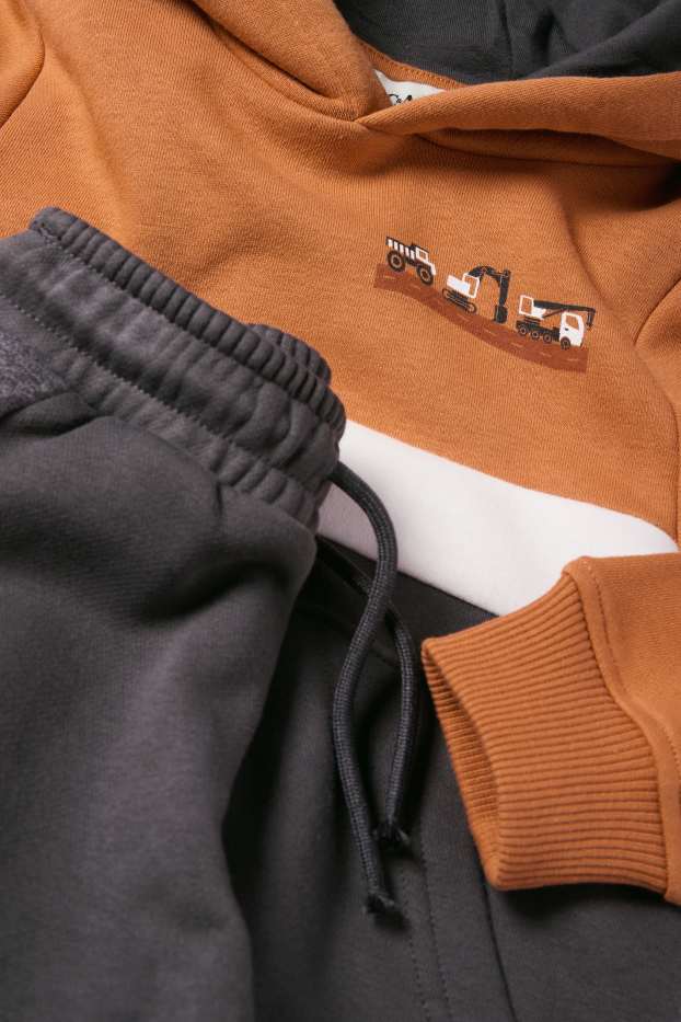 Children Boys - Construction site - set - hoodie and joggers - 2 piece - brown