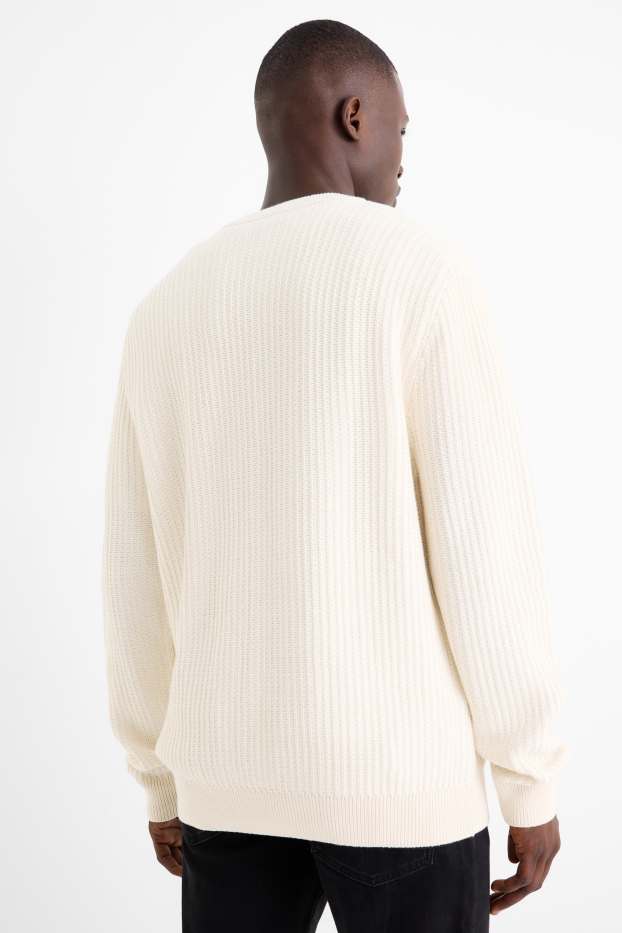 Herren - Pullover - gerippt - cremeweiss