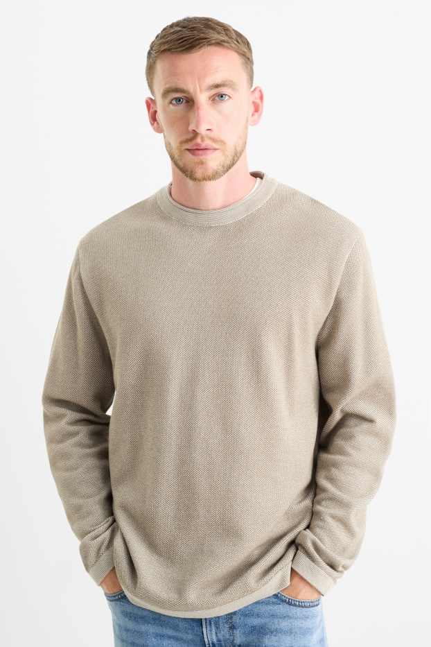 Hommes - Pull - texturé - beige