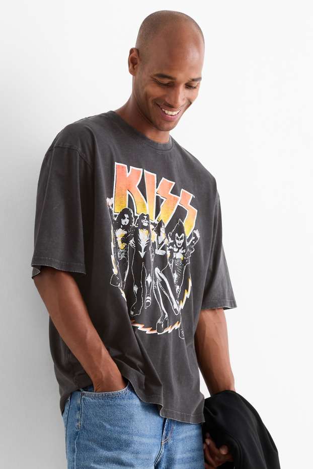 Heren - T-shirt - oversized - KISS - antraciet
