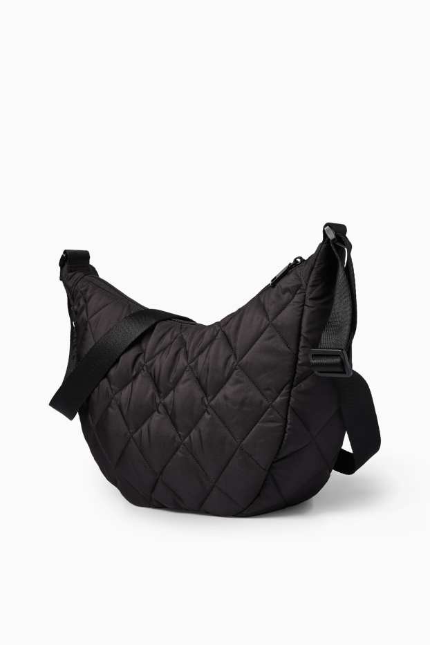 Dames - Schoudertas met stiksels - zwart