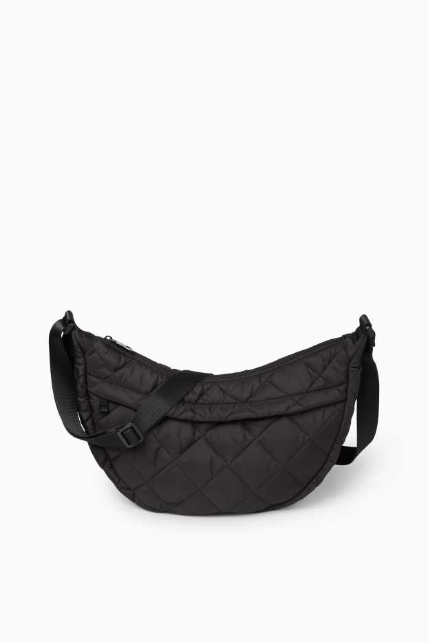 Dames - Schoudertas met stiksels - zwart