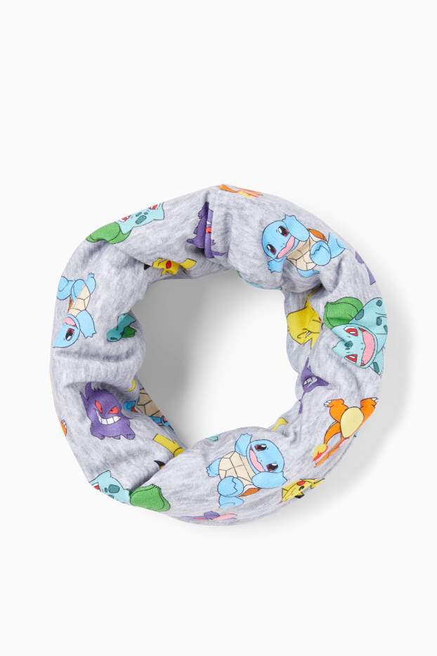 Kinder Buben - Pokémon - Loop Schal - hellgrau-melange