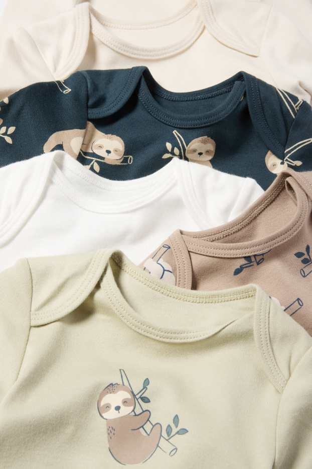 Baby Boys - Multipack of 5 - sloth - baby bodysuit - beige